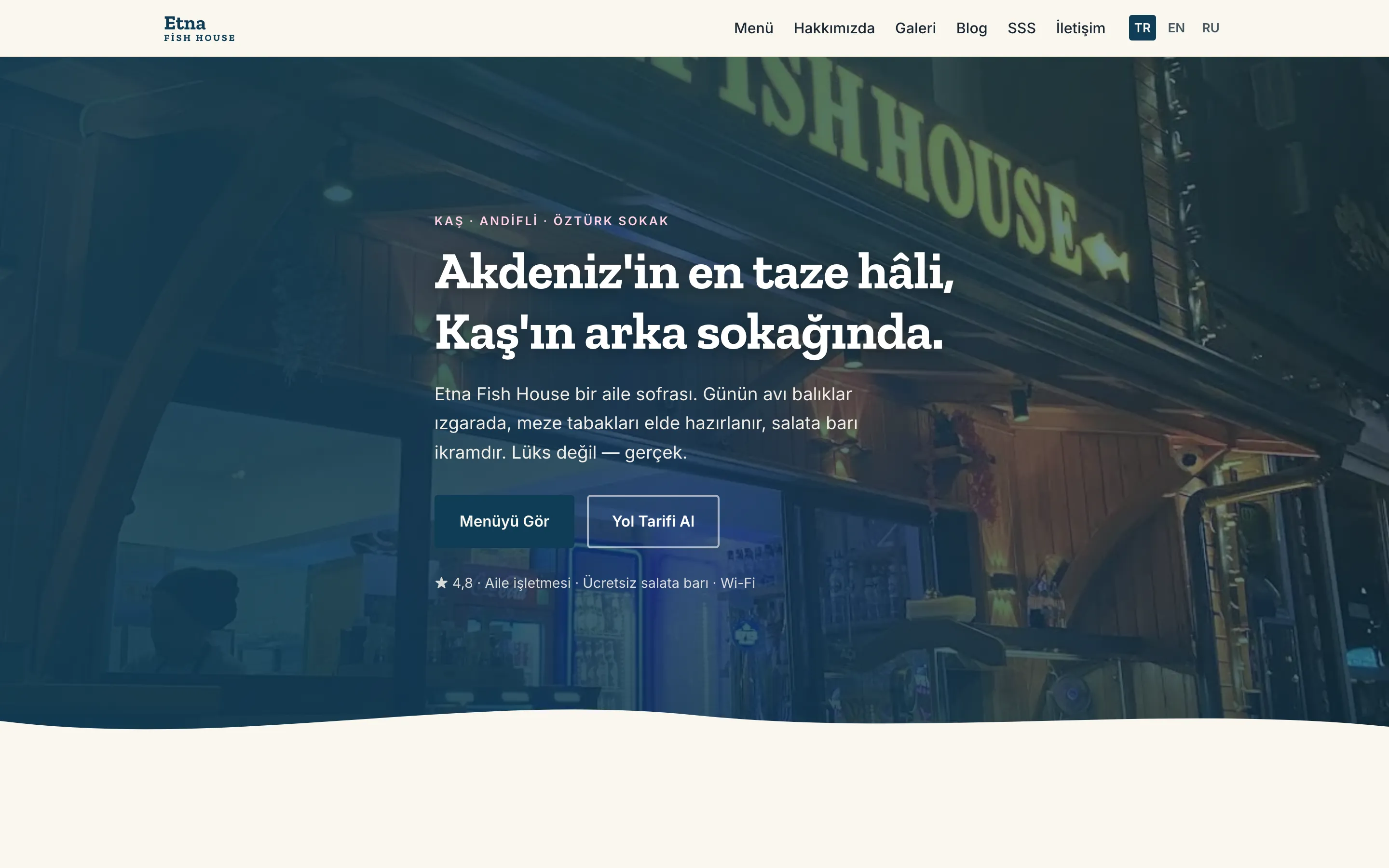 Etna Fish House website by Aperlai Studio — desktop view